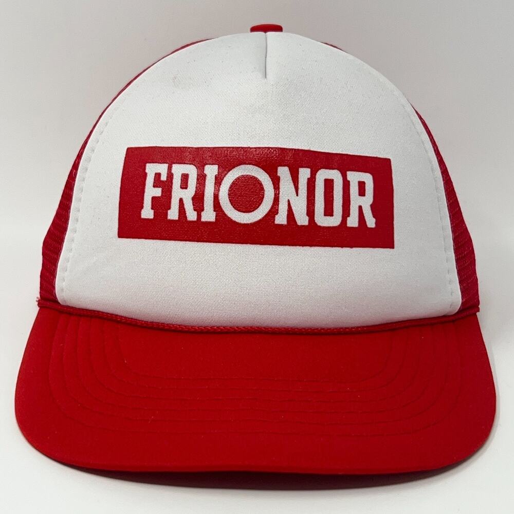 Vintage 80s Frionor Seafood Trucker Hat Baseball Cap Fish Mesh Snapback Red